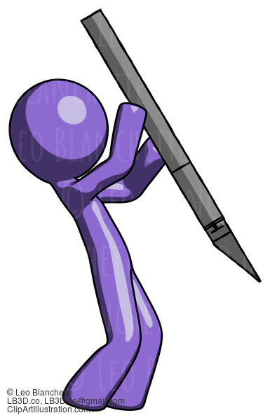 Purple Design Mascot Man Stabbing Or Cutting With Scalpel #10755