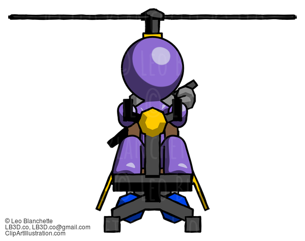 Purple Design Mascot Man Flying In Gyrocopter Front View #10762