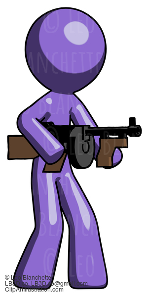 Purple Design Mascot Man Tommy Gun Gangster Shooting Pose #10764