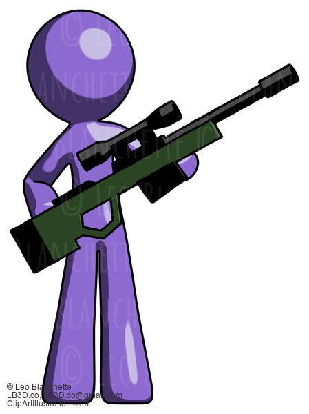 Purple Design Mascot Man Holding Sniper Rifle Gun #10769