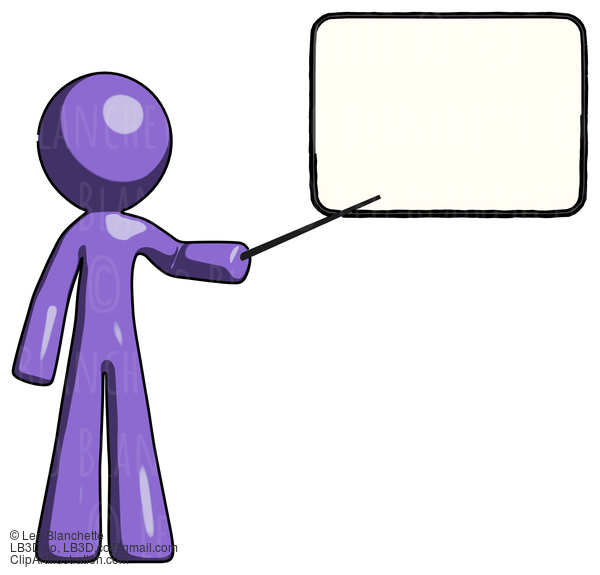 Purple Design Mascot Man Giving Presentation In Front Of Dry-Erase Board #10772