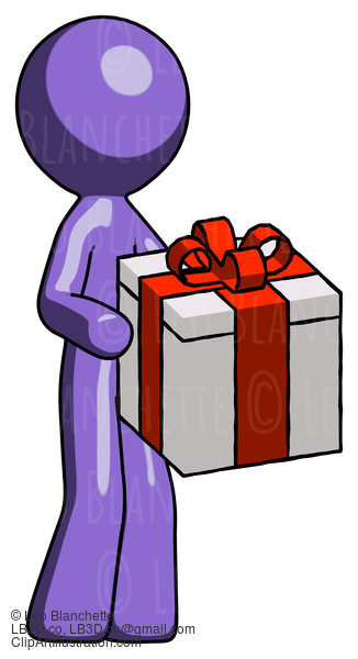 Purple Design Mascot Man Giving A Present #10773