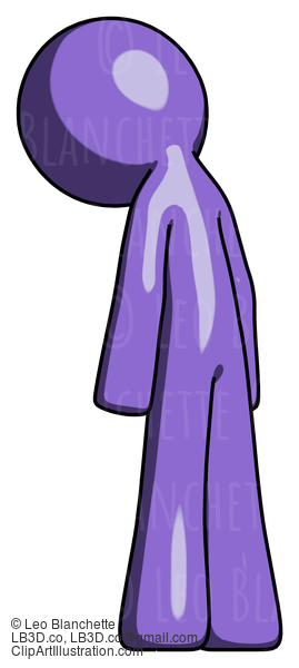 Purple Design Mascot Man Depressed With Head Down, Back To Viewer, Left #10777