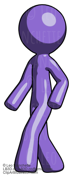 Purple Design Mascot Man Man Walking Turned Left Front View #10779