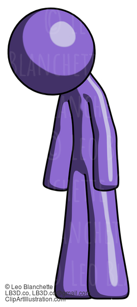 Purple Design Mascot Man Depressed With Head Down Turned Left #10782