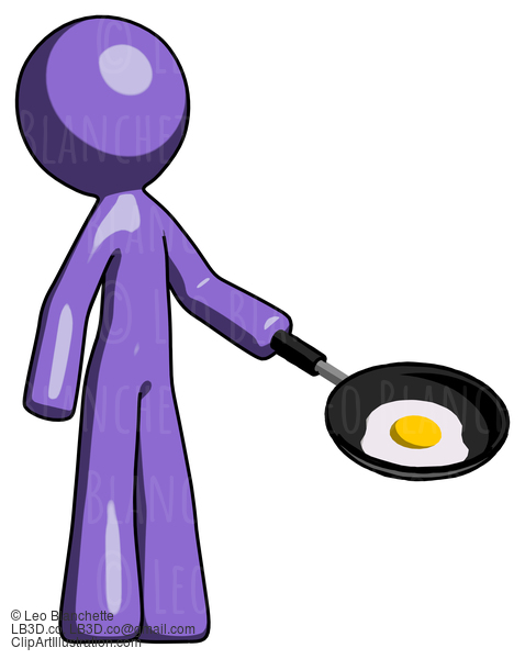 Purple Design Mascot Man Frying Egg In Pan Or Wok Facing Right #10783