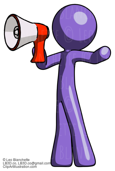 Purple Design Mascot Man Shouting Into Megaphone Bullhorn Facing Left #10784