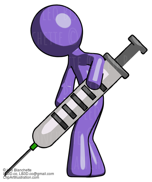 Purple Design Mascot Man Using Syringe Giving Injection #10786