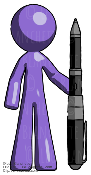 Purple Design Mascot Man Holding Large Pen #10787