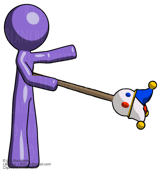 Purple Design Mascot Man Holding Jesterstaff - I Dub Thee Foolish Concept #10797