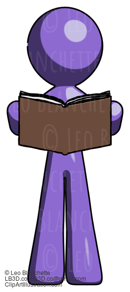 Purple Design Mascot Man Reading Book While Standing Up Facing Viewer #10807