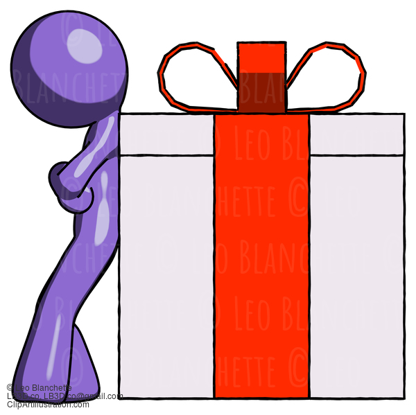 Purple Design Mascot Man Gift Concept - Leaning Against Large Present #10809