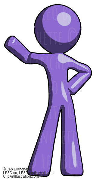 Purple Design Mascot Man Waving Right Arm With Hand On Hip #10810