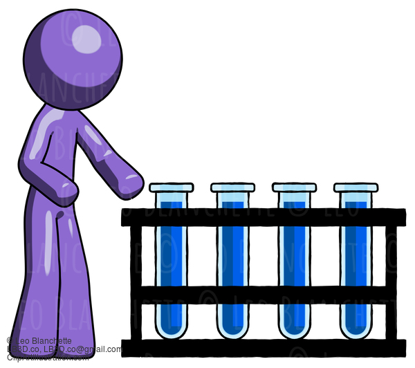 Purple Design Mascot Man Using Test Tubes Or Vials On Rack #10812