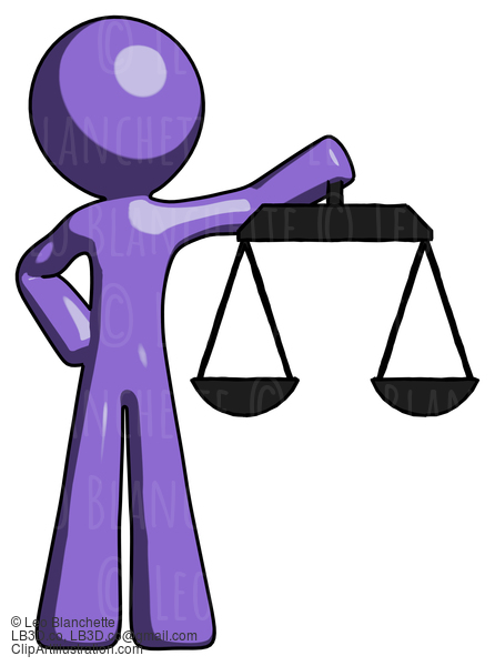 Purple Design Mascot Man Holding Scales Of Justice #10814