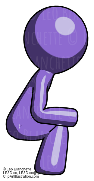 Purple Design Mascot Man Squatting Facing Right #10818