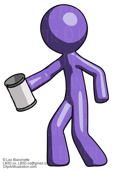 Purple Design Mascot Man Begger Holding Can Begging Or Asking For Charity Facing Left #10820