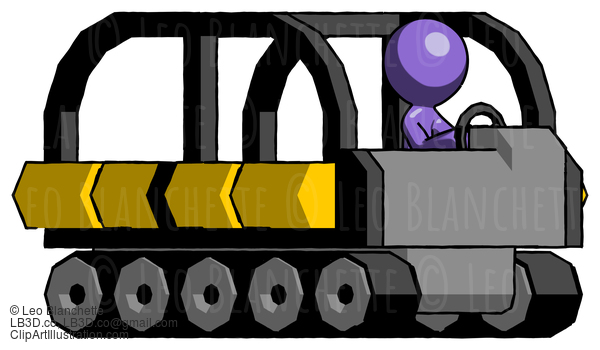 Purple Design Mascot Man Driving Amphibious Tracked Vehicle Side Angle View #10821