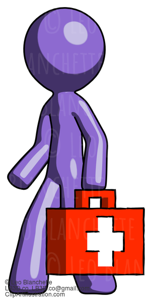 Purple Design Mascot Man Walking With Medical Aid Briefcase To Left #10825