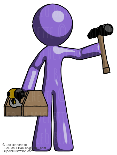 Purple Design Mascot Man Holding Tools And Toolchest Ready To Work #10826