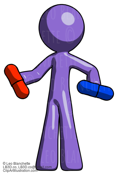 Purple Design Mascot Man Red Pill Or Blue Pill Concept #10828