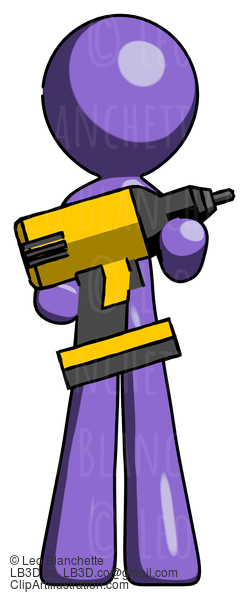 Purple Design Mascot Man Holding Large Drill #10829