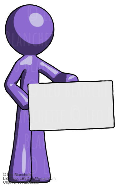 Purple Design Mascot Man Presenting Large Envelope #10833