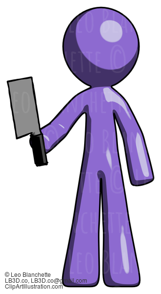 Purple Design Mascot Man Holding Meat Cleaver #10834