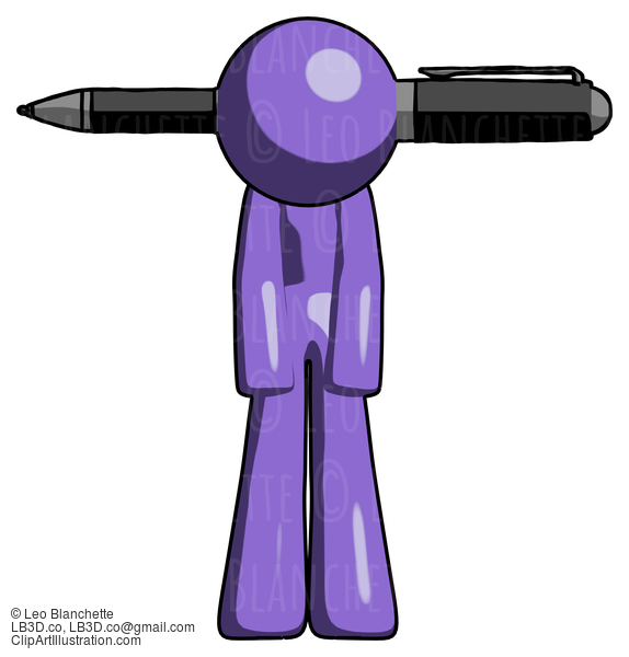 Purple Design Mascot Man Head Impaled With Pen #10838