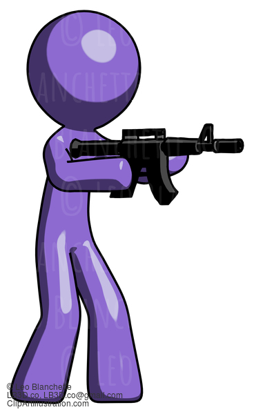 Purple Design Mascot Man Shooting Automatic Assault Weapon #10839