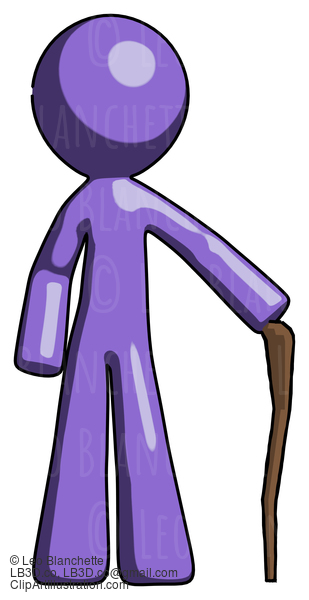 Purple Design Mascot Man Standing With Hiking Stick #10841