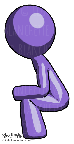 Purple Design Mascot Man Squatting Facing Left #10842