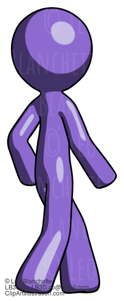 Purple Design Mascot Man Walking Away Direction Right View #10845