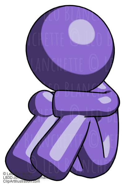 Purple Design Mascot Man Sitting With Head Down Facing Angle Left #10848