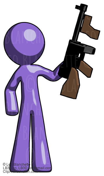 Purple Design Mascot Man Holding Tommygun #10849