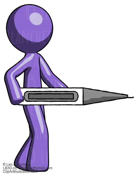 Purple Design Mascot Man Walking With Large Thermometer #10851