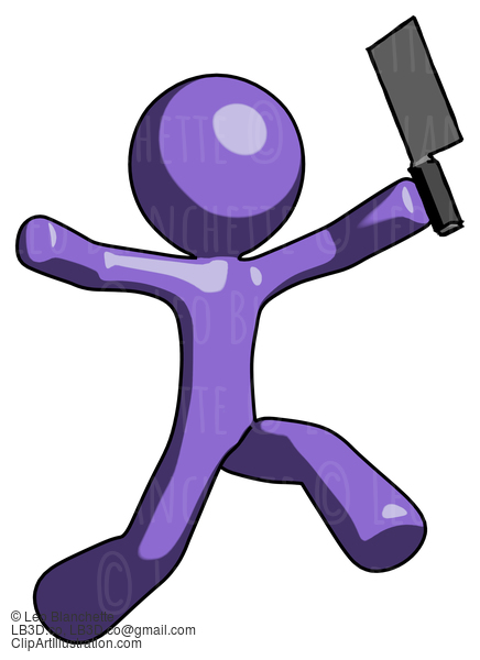 Purple Design Mascot Man Psycho Running With Meat Cleaver #10853