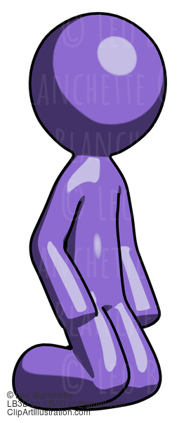 Purple Design Mascot Man Kneeling Angle View Right #10855