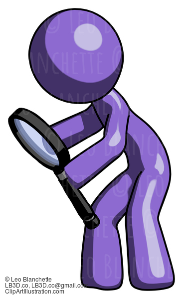 Purple Design Mascot Man Inspecting With Large Magnifying Glass Left #10857