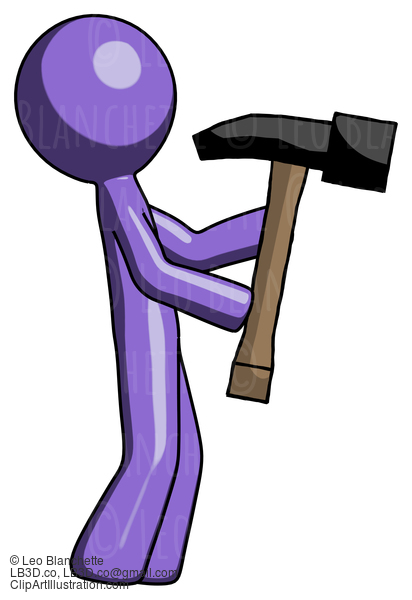 Purple Design Mascot Man Hammering Something On The Right #10858