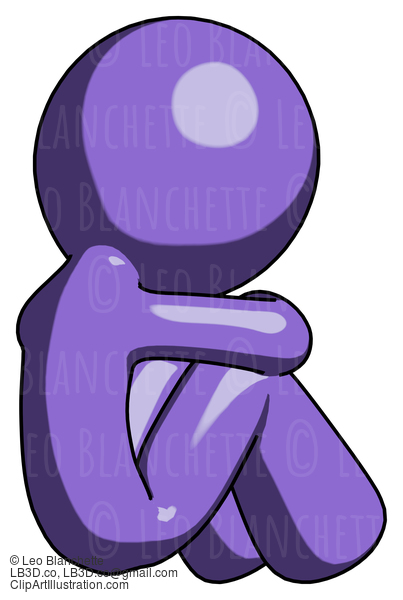 Purple Design Mascot Man Sitting With Head Down Back View Facing Right #10859