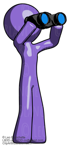 Purple Design Mascot Man Looking Through Binoculars To The Right #10860