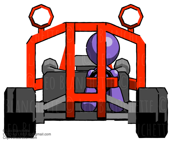 Purple Design Mascot Man Riding Sports Buggy Front View #10861