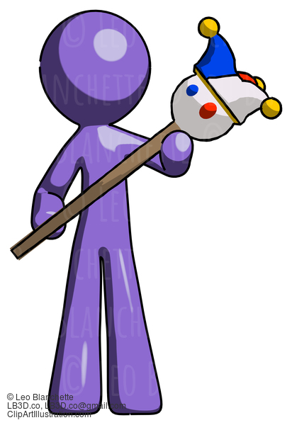 Purple Design Mascot Man Holding Jester Diagonally #10866