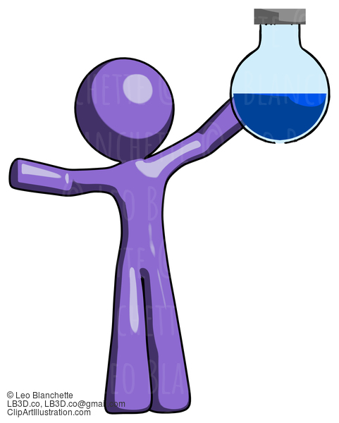 Purple Design Mascot Man Holding Large Round Flask Or Beaker #10869