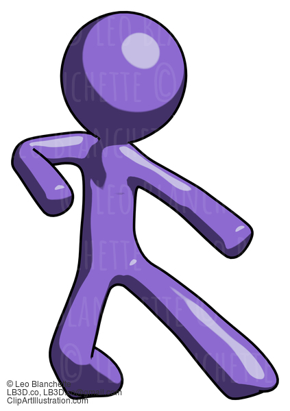 Purple Design Mascot Man Karate Defense Pose Right #10873