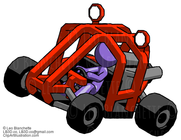 Purple Design Mascot Man Riding Sports Buggy Side Top Angle View #10874