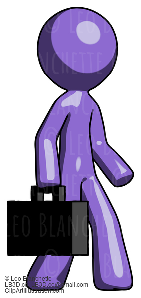 Purple Design Mascot Man Walking With Briefcase To The Right #10875