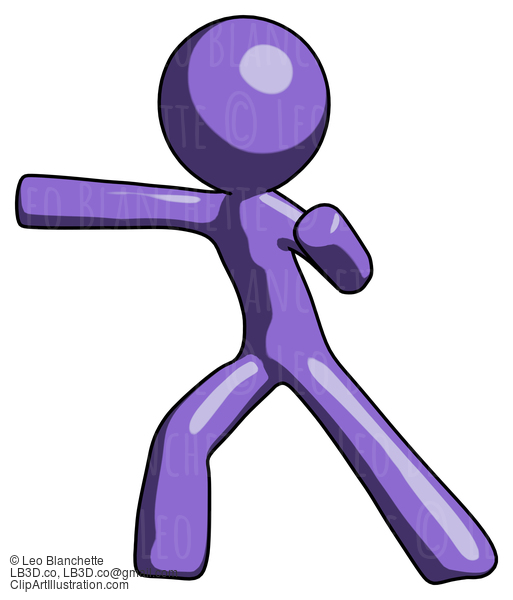 Purple Design Mascot Man Martial Arts Punch Left #10877