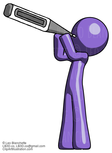 Purple Design Mascot Man Thermometer In Mouth #10881